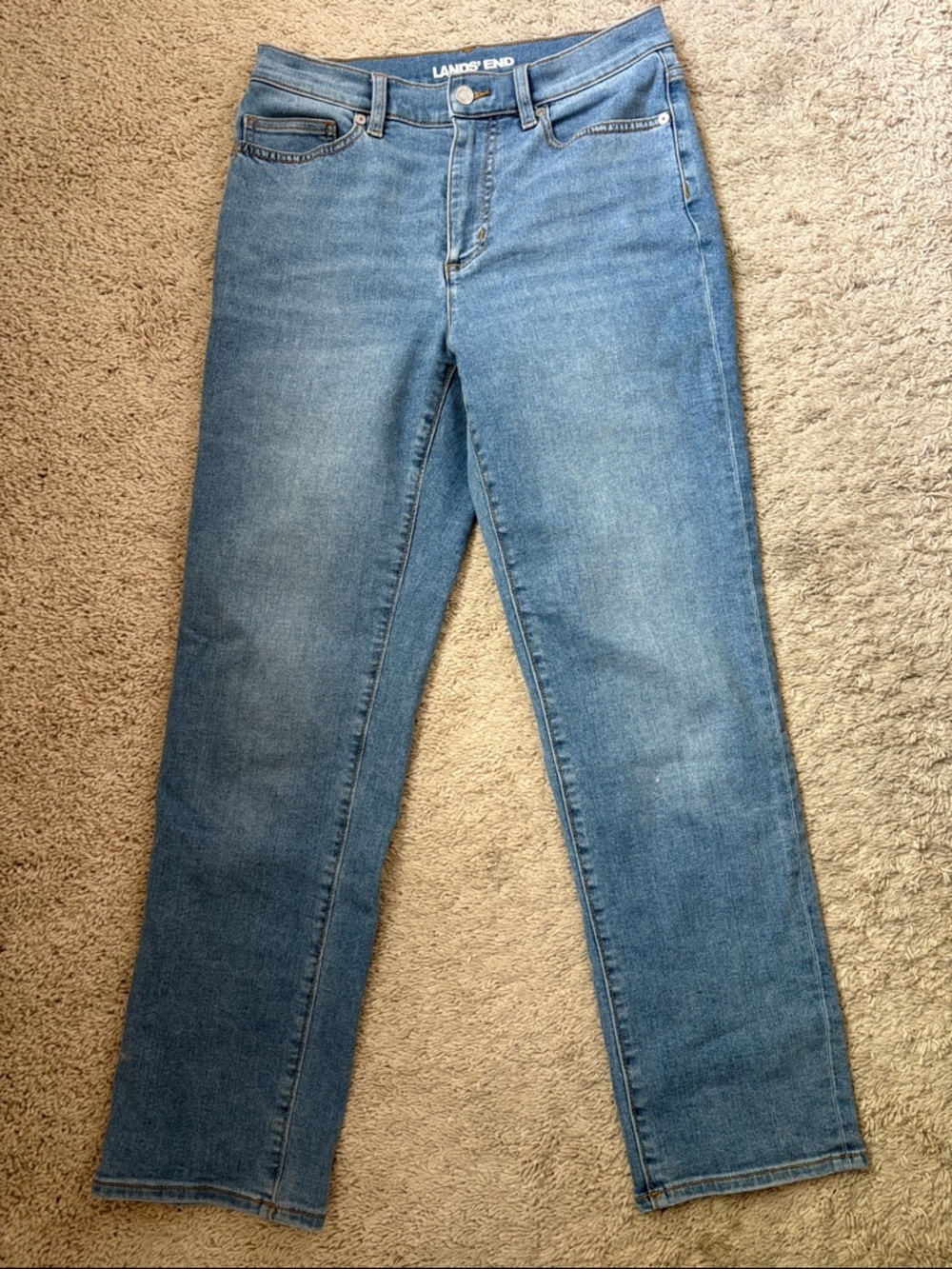 Lands' End Mid Wash Straight-Leg Jeans - Blue